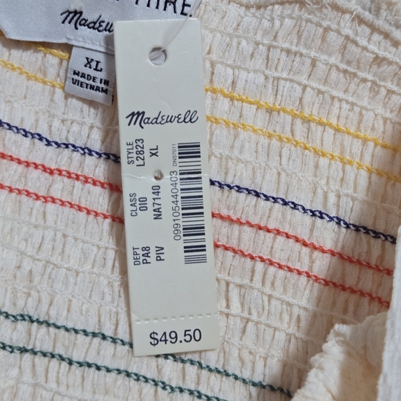 Madewell Textured & Thread Womens Rainbow Smocked Peplum Tank Top Size XL - Picture 7 of 11